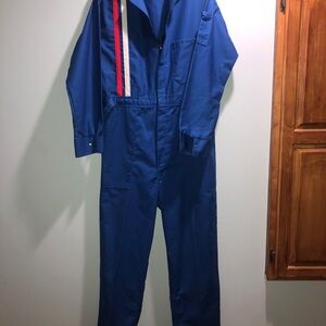 Vintage workwear Sz 42 Blue Jumpsuit with Red and White Stripes
